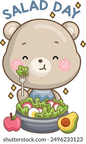 a vector of a bear eating salad
