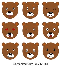 Vector bear emotions flat icon set