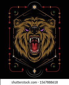 VECTOR BEAR HEAD ILLUSTRATION WITH ROAR FULL COLOR FOR T SHIRT DESIGN, angry bear mascot