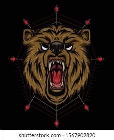 VECTOR BEAR HEAD ILLUSTRATION WITH ROAR FULL COLOR FOR T SHIRT DESIGN, angry bear mascot
