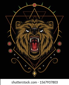 VECTOR BEAR HEAD ILLUSTRATION WITH ROAR FULL COLOR FOR T SHIRT DESIGN, angry bear mascot