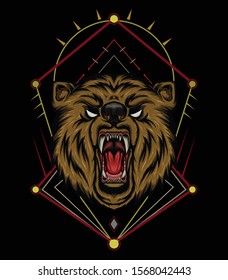 VECTOR BEAR HEAD ILLUSTRATION WITH ROAR FULL COLOR FOR T SHIRT DESIGN, angry bear mascot