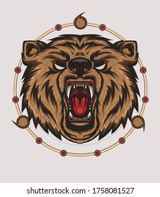 VECTOR BEAR HEAD ILLUSTRATION WITH ROAR FULL COLOR FOR T SHIRT DESIGN, angry bear mascot
