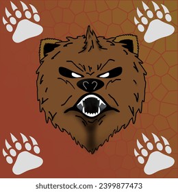Vector bear head and paws on all four sides of the image.