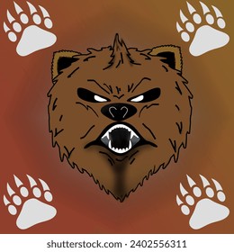Vector bear head and paws on all four sides of the image.