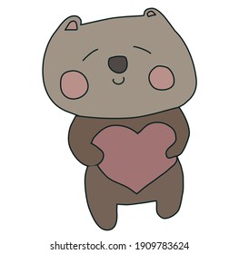 vector bear with heart brown and green hand drawn