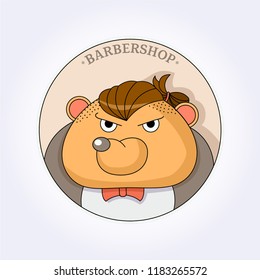 Vector bear hipster with fashion hair. Hairdresser for men. Barbershop