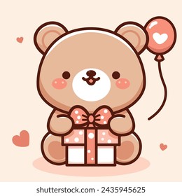 Vector bear holding gift box kawaii cartoon