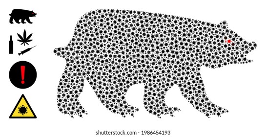 Vector bear icon coronavirus composition. Bear mosaic is made from tiny coronavirus virulent icons. Collage is designed for hospital projects.