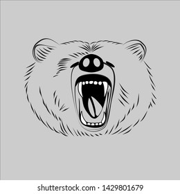 Vector bear isolated on white background. Furious bear head. Bear silhouette. Tattoo art style.