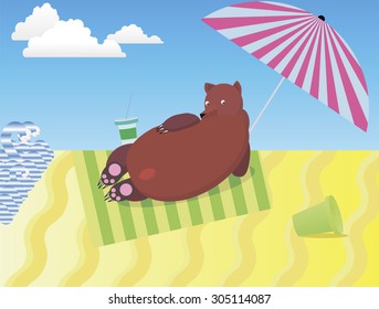 Vector bear on the sand sea beach