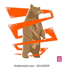 Vector bear with orange color stripe for illustrations.

