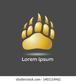 Vector bear paw footstep silhouette for logo, icon, poster, banner. Wild animal paw print with claws. The trail of bear, imprint. Wildlife story, problems of ecology, sign of hunters, brave men symbol