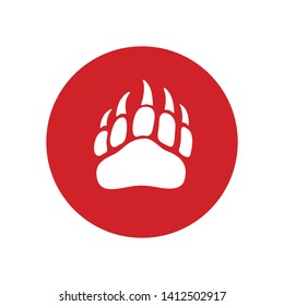 Vector bear paw footstep silhouette for logo, icon, poster, banner. Wild animal paw print with claws. The trail of bear, imprint. Wildlife story, problems of ecology, sign of hunters, brave men symbol