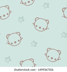 Vector Bear Planets and Satellites with Stars on Pastel Green seamless pattern background.