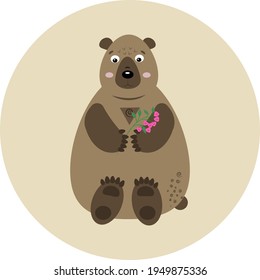 vector bear with a raspberry branch
