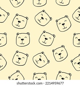 Vector bear seamless pattern. Cute teddy illustration. Cartoon animals background. Doodle bears for fabric, wallpaper or wrapping paper, textile, bedding, t-shirt print.