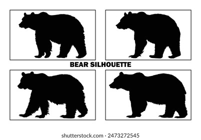 Vector bear silhouette isolated on white background, Polar Bear animal, Wildlife animal various pose in vector.