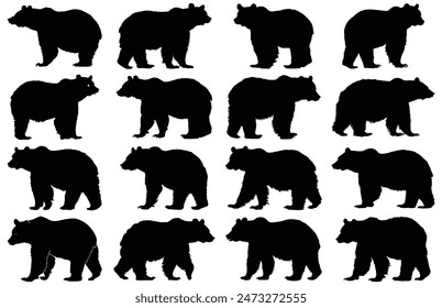 Vector bear silhouette isolated on white background, Polar Bear animal, Wildlife animal various pose in vector.
