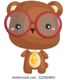 a vector of a bear wearing glasses and tie