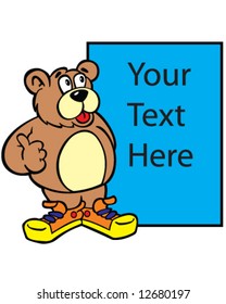vector bear wearing tennis shoes, with sign for your text
