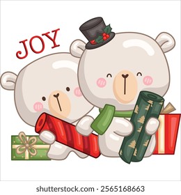 a vector of a bear wrapping gift
