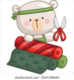 a vector of a bear wrapping gift