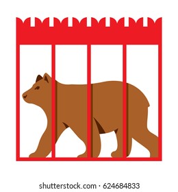 Vector Bear in Zoo cage. Flat style colorful Cartoon illustration.