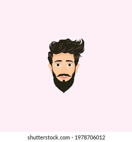 vector beard man face, man head avatar front side view, Man face - flat design - vector illustration