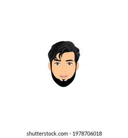 vector beard man face, man head avatar front side view, Man face - flat design - vector illustration