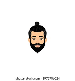 vector beard man face, man head avatar front side view, Man face - flat design - vector illustration