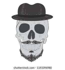 Vector beard skull, vintage skull illustration, modern street style city attributes
