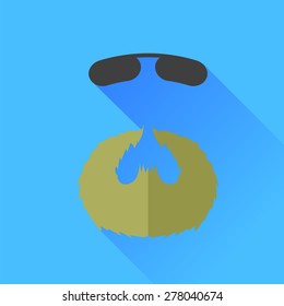Vector Beard and Sunglasses Icon Isolated on Blue Background.