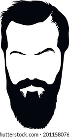 Vector bearded man . Black silhouette of hair, brows, mustache, beard. Flat element for design card, poster, logo of barber shop.
