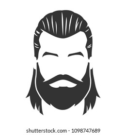 Vector of bearded man face, with mustache, long hair