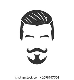 Vector of bearded man face, with mustache, pompadour