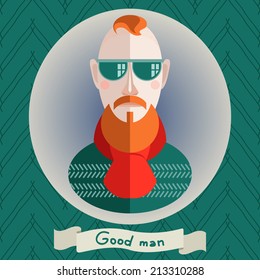 Vector bearded man in a flat style.