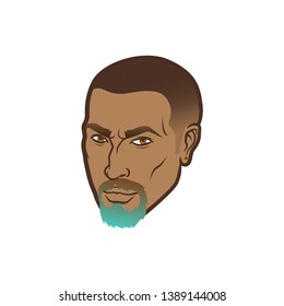 Vector bearded men face with dark skin profile hipster head with haircut, mustache and beards. For Silhouettes or avatars, emblems and icons, labels