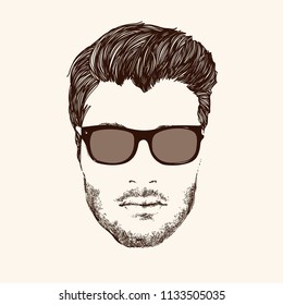 Vector bearded men face hipster head with haircuts, mustaches and beards. For Silhouettes or avatars, emblems and icons, labels