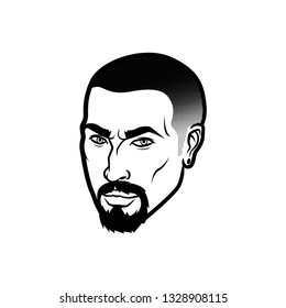 Vector bearded men face hipster head with haircuts, mustaches and beards. For Silhouettes or avatars, emblems and icons, labels