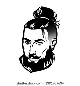 Vector bearded men face hipster head with haircuts, mustaches and beards. For Silhouettes or avatars, emblems and icons, labels