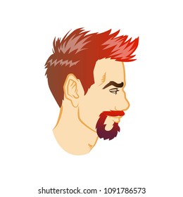 Vector bearded men face profile hipster head with haircuts, mustaches and beards. For Silhouettes or avatars, emblems and icons, labels