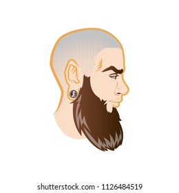 Vector bearded men face profile hipster head with haircuts, mustaches and beards. For Silhouettes or avatars, emblems and icons, labels