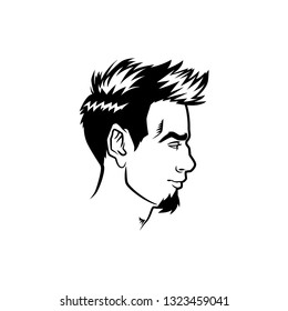 Vector bearded men face profile hipster head with haircuts, mustaches and beards. For Silhouettes or avatars, emblems and icons, labels