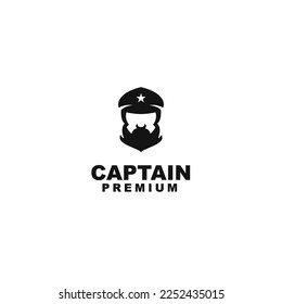 Vector bearded ship captain with crest hat for nautical logo design for sailors