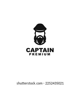 Vector bearded ship captain with crest hat for nautical logo design for sailors