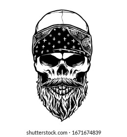 vector of bearded skull head with bandana