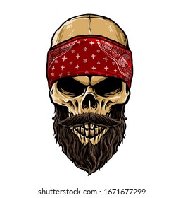 Vector Of Bearded Skull Head With Bandana