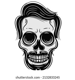 vector Bearded skull illustration on white background Design element for print, poster, cover.
