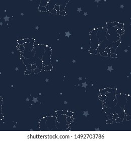 Vector Bears Constellations with Stars seamless pattern background.